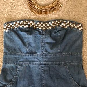 RARE Studded Jean Mini Dress FREE PEOPLE
